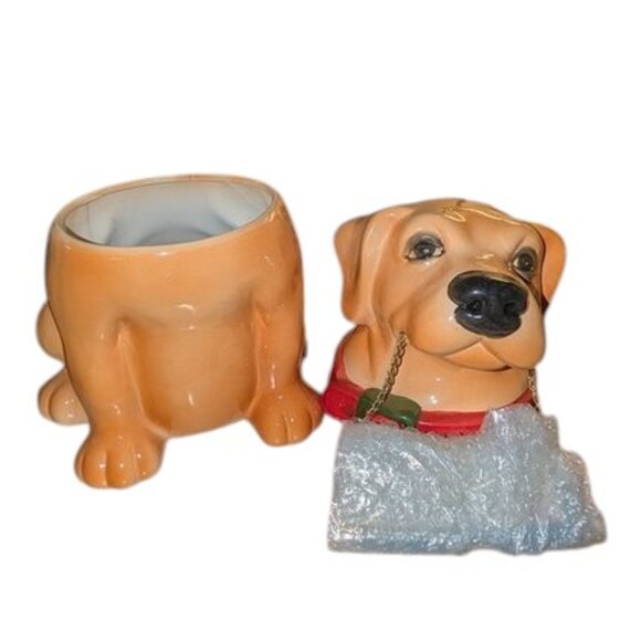 NEW Holiday Time Vintage Dog Sign Lab Labrador  Merry Christmas Cookie Jar - Picture 8 of 13